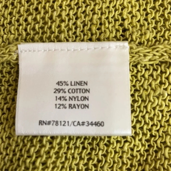 Eileen Fisher Linen Blend 3/4 Sleeve Open Knit Cardigan in Chartreuse - Small - Picture 5 of 6
